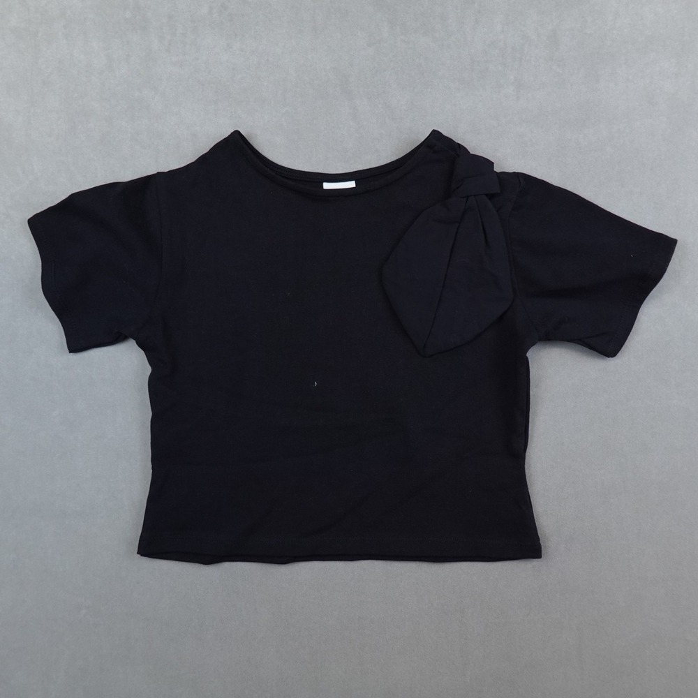 Zara T Shirt Girls Size 9-10 Black Big Bow Accent Crew Short Sleeves
